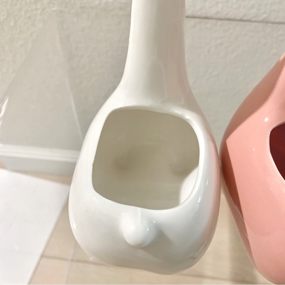 2 Pink White Llama Mini Planter Vases Porcelain Home Decor - Picture 6 of 7